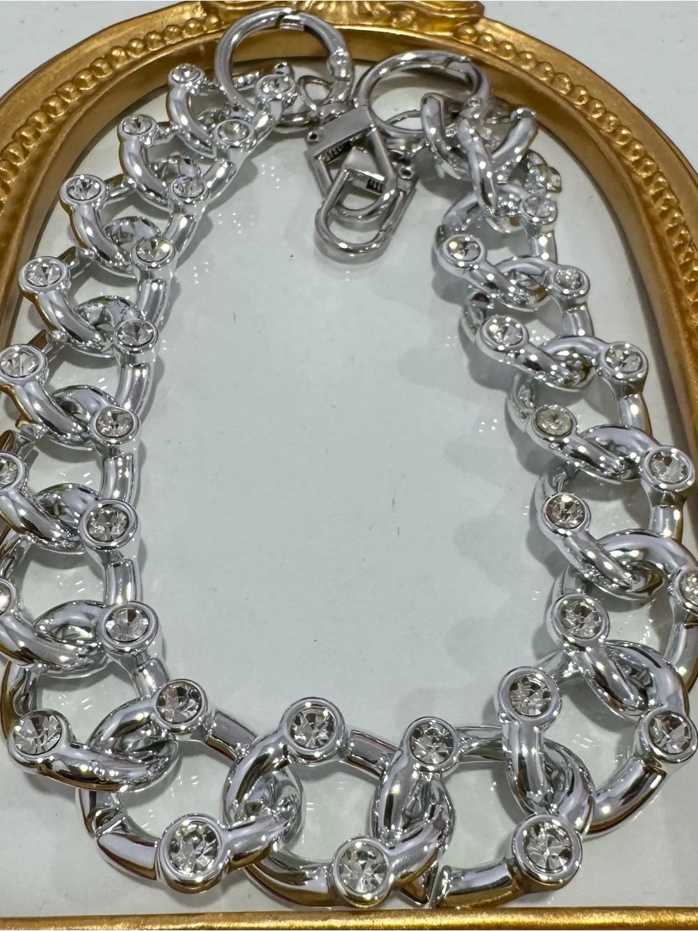 New Silver Crystal Diamond Drip Bag Chain 18 inches